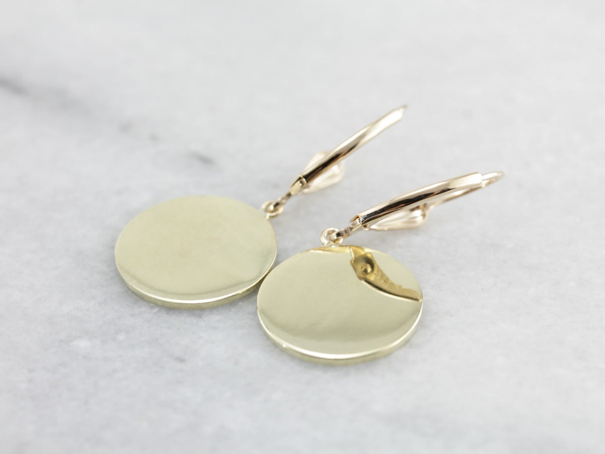 Beautiful Cufflink Conversion Drop Earrings in Yellow and Green Gold