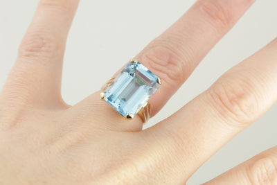 Bold Blue Beauty: Blue Topaz Statement Ring with Vintage Gold Mounting