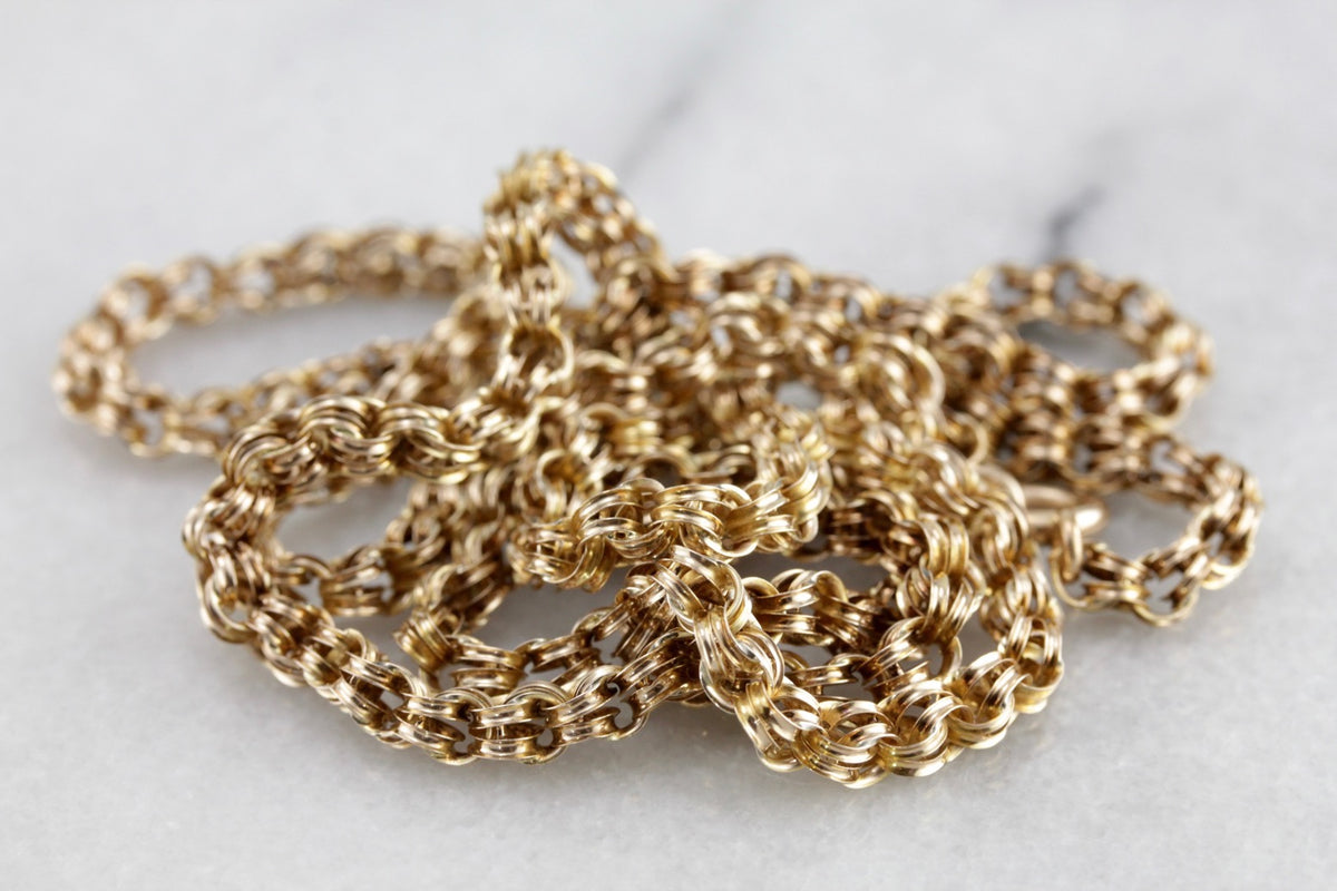 Collar largo de cadena de doble eslabón antiguo