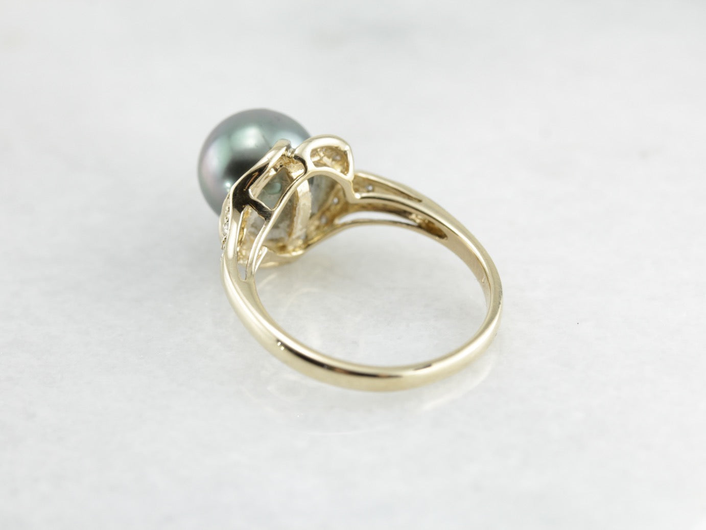 Large Grey Pearl and Diamond Cocktail Ring