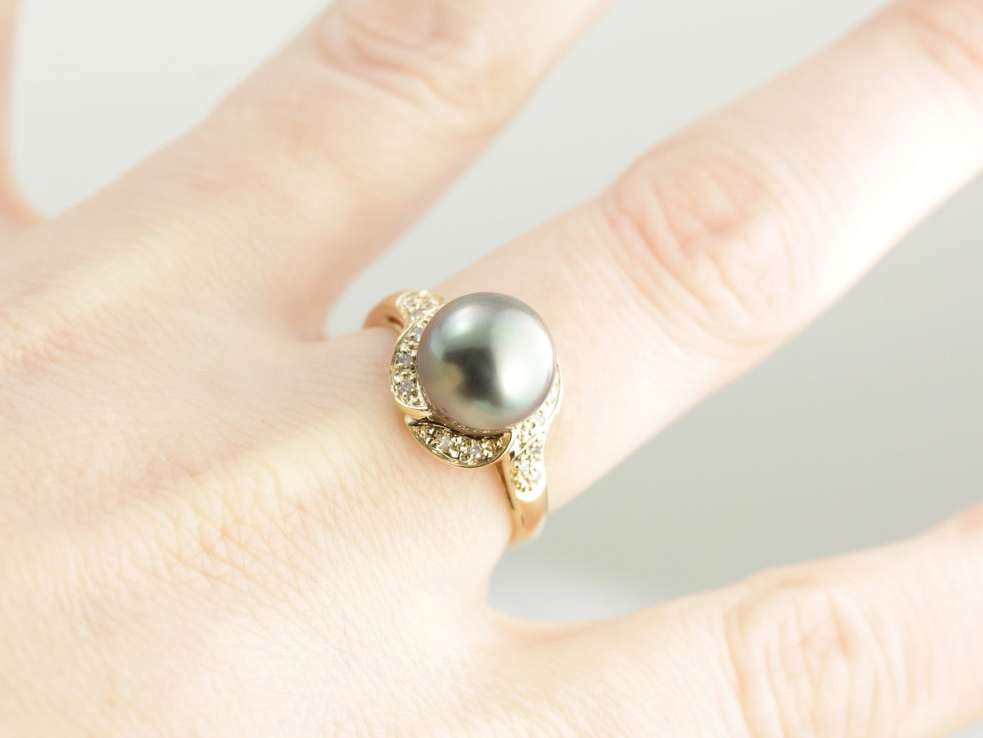 Large Grey Pearl and Diamond Cocktail Ring
