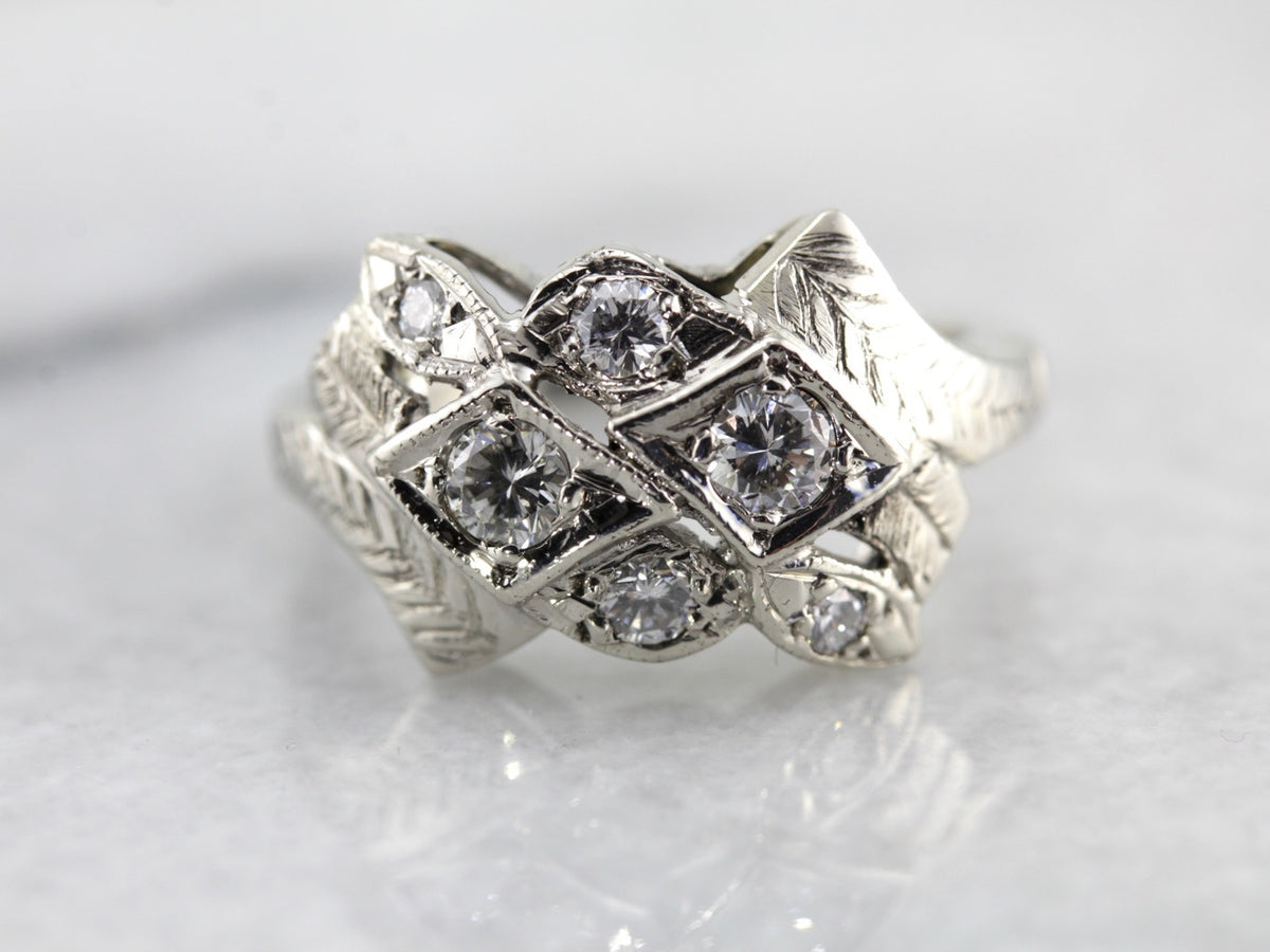 Retro Era Diamond Cocktail Ring in White Gold, Versatile Statement Piece