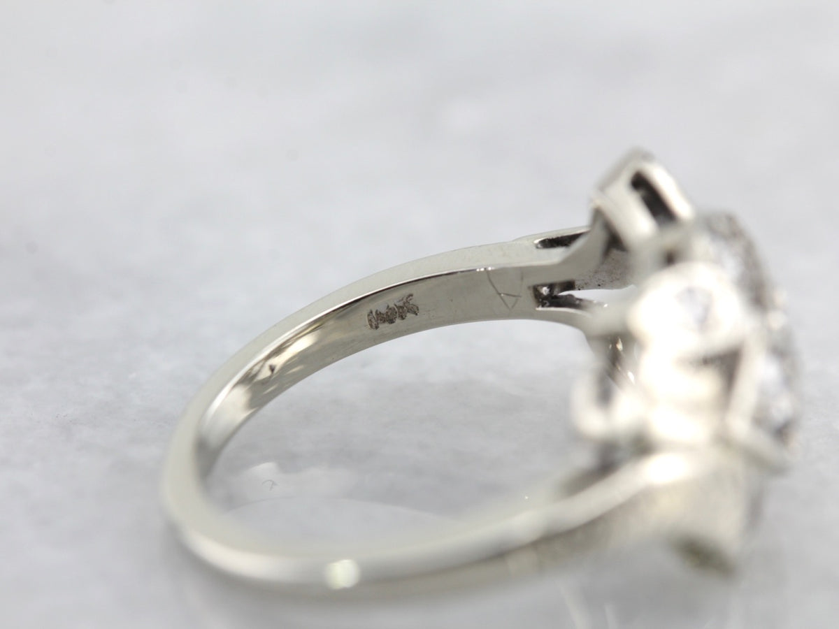 Retro Era Diamond Cocktail Ring in White Gold, Versatile Statement Piece