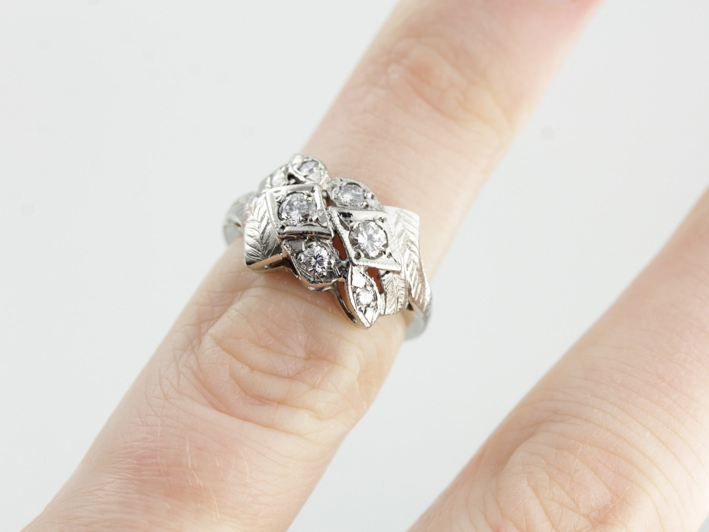 Retro Era Diamond Cocktail Ring in White Gold, Versatile Statement Piece