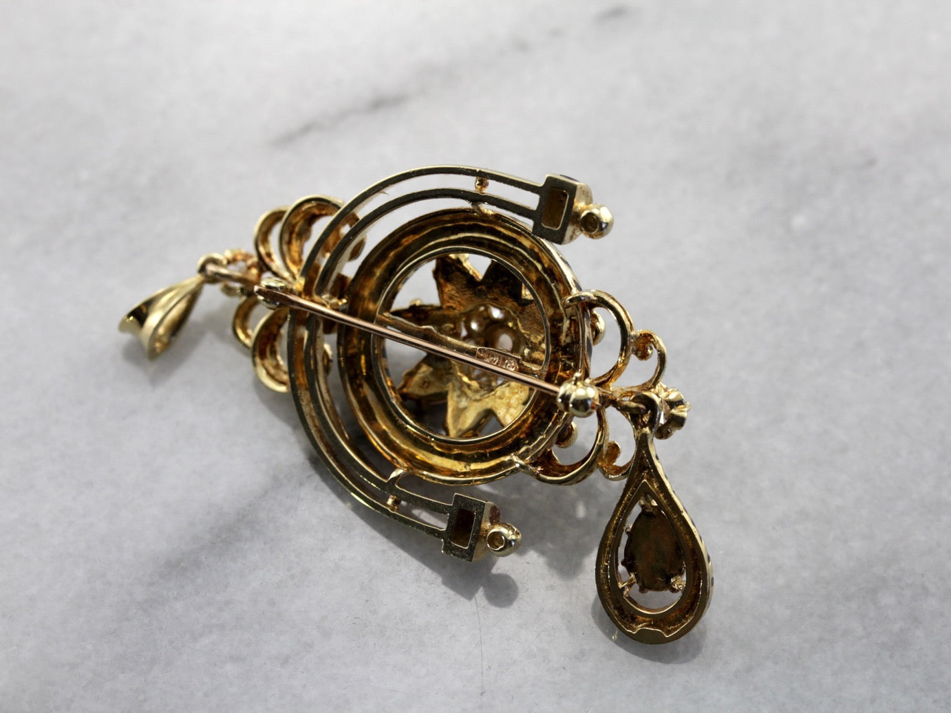 Superb Victorian Revival Opal and Diamond Pin or Pendant