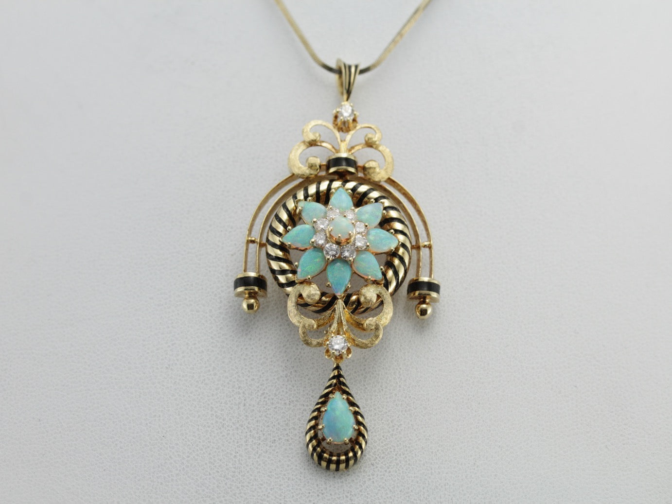 Superb Victorian Revival Opal and Diamond Pin or Pendant
