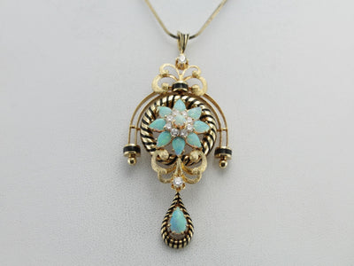 Superb Victorian Revival Opal and Diamond Pin or Pendant