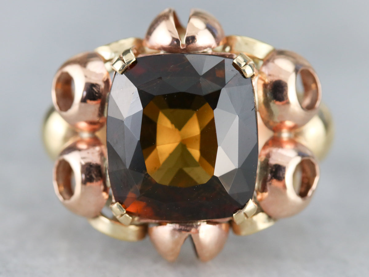 Rose and Yellow Gold Fine Dravite Tourmaline Cocktail Ring