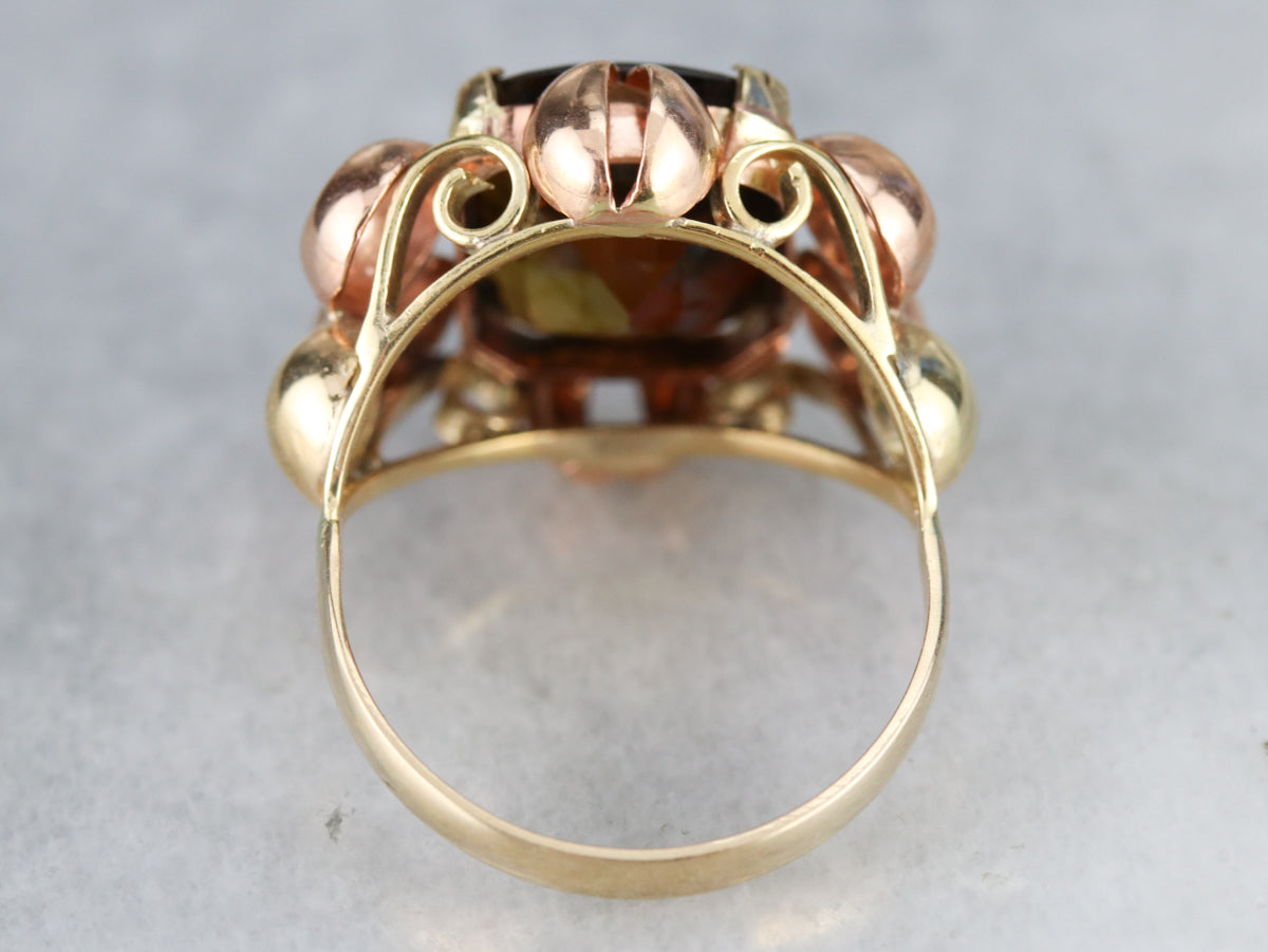 Rose and Yellow Gold Fine Dravite Tourmaline Cocktail Ring
