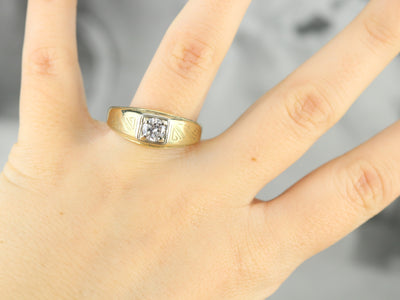1930s Engraved Side Two Tone Mens Diamond Ring