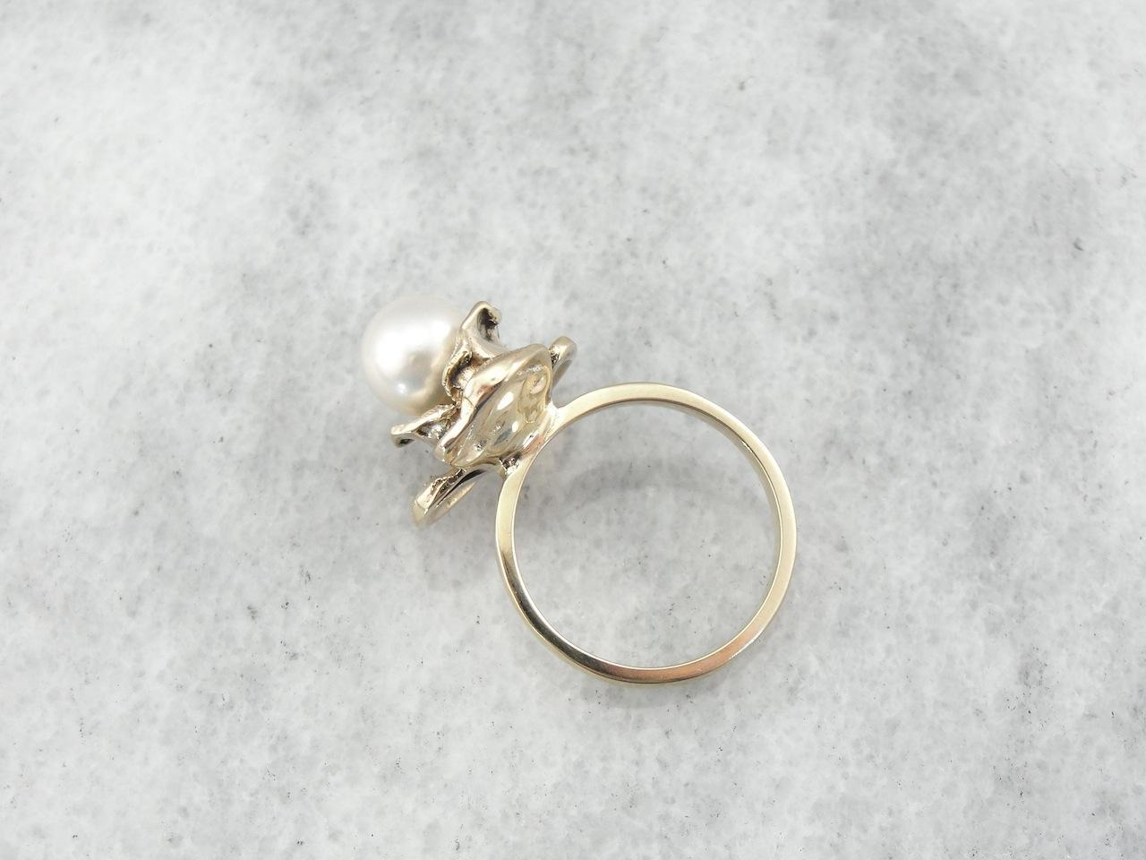 Whimsical Rose and Pearl Lady's Ring