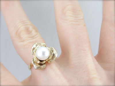 Whimsical Rose and Pearl Lady's Ring