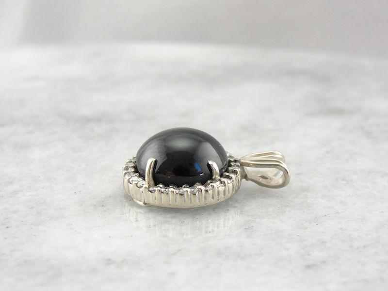 Cat s Eye Sillimanite and Diamond Halo Pendant