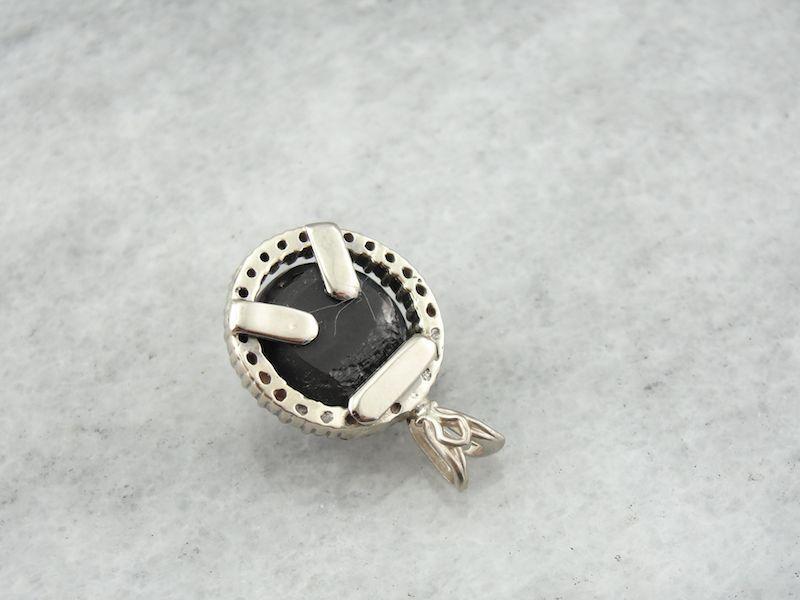 Cat s Eye Sillimanite and Diamond Halo Pendant