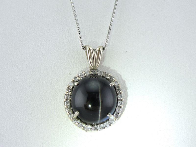 Cat s Eye Sillimanite and Diamond Halo Pendant