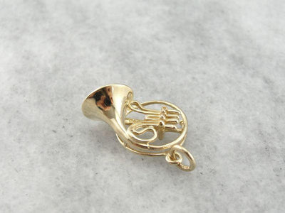 Solid Gold French Horn Pendant or Charm