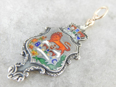 Upcycled Enamel Lion and Crest Mixed Metal Pendant