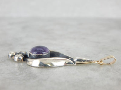 Vintage Amethyst and Sterling Silver Pendant with Gold Bail