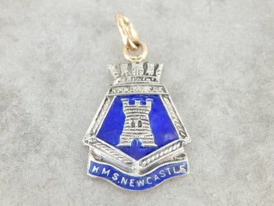 Vintage H.M.S Newcastle Royal Blue Enamel Pendant