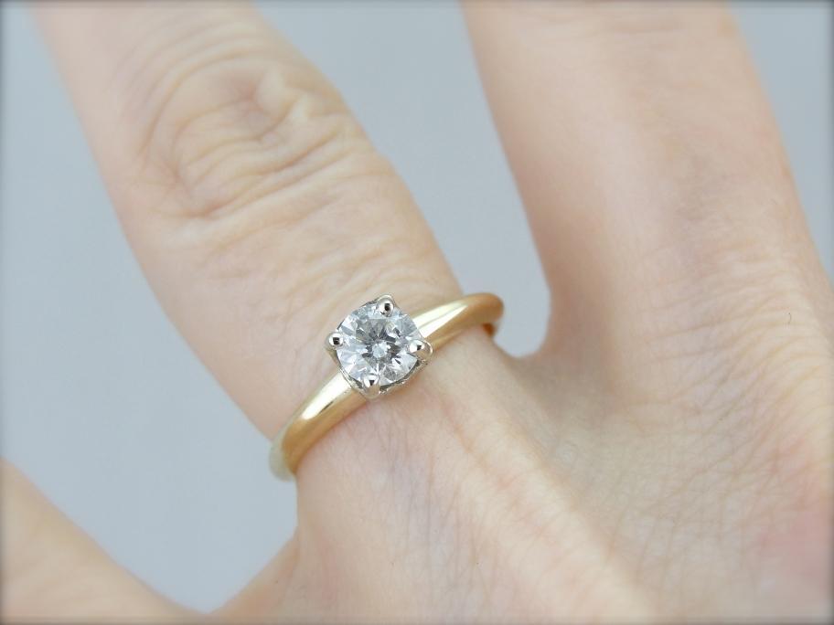 Classic Diamond Solitaire Engagement Ring in Yellow and White Gold