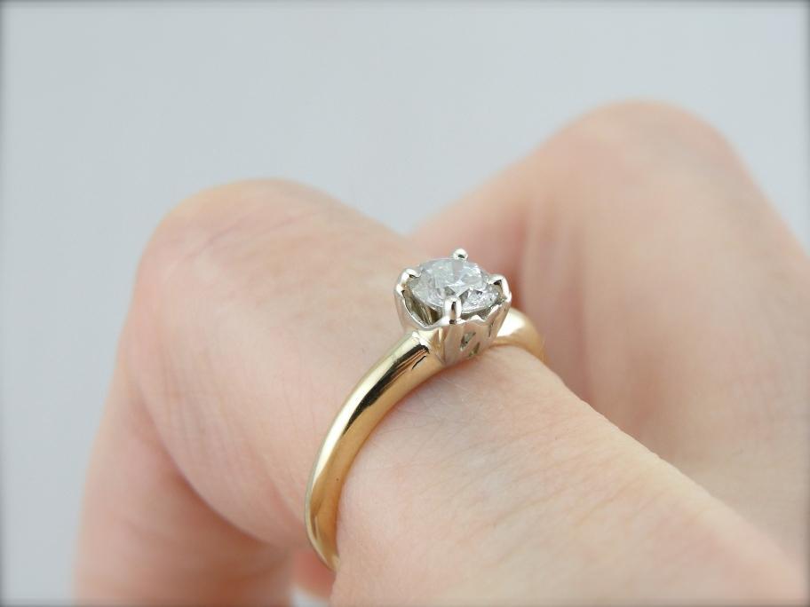 Classic Diamond Solitaire Engagement Ring in Yellow and White Gold