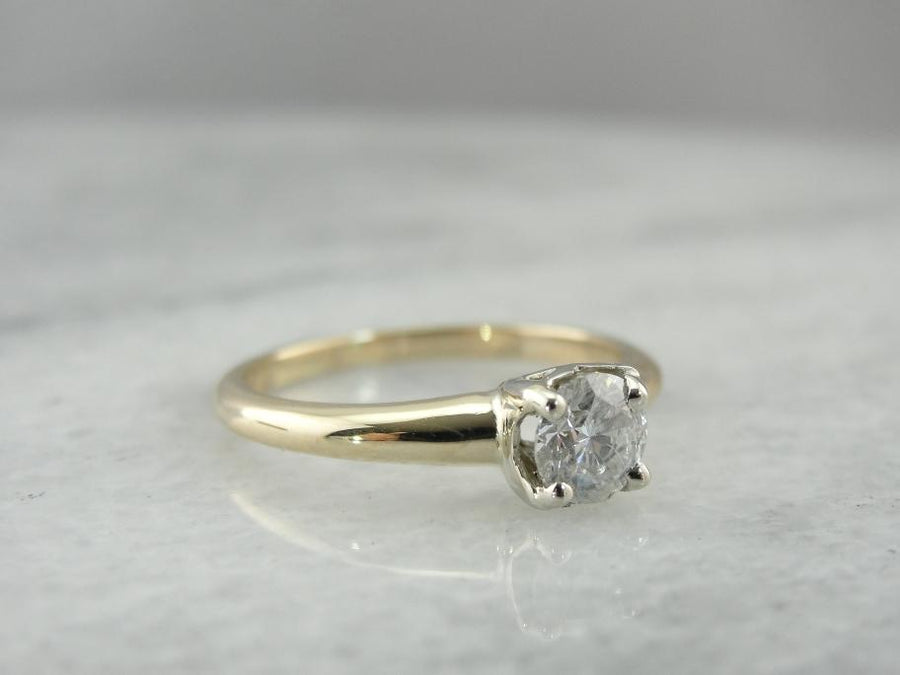 Classic Diamond Solitaire Engagement Ring in Yellow and White Gold