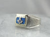 Vintage Masonic Ring in Guilloche Enamel and Textured White Gold