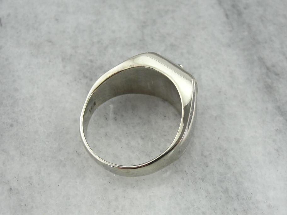 Vintage Masonic Ring in Guilloche Enamel and Textured White Gold