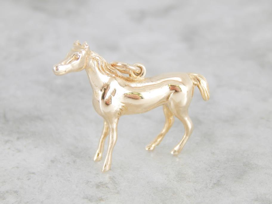 Horse Solid Yellow Gold Charm Pendant