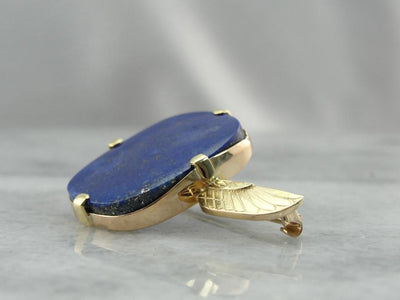 Vintage Egyptian Revival Lapis Brooch with Wing Details