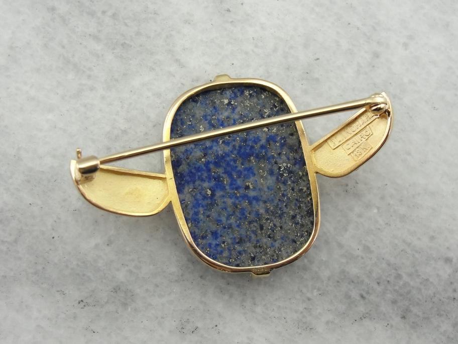 Vintage Egyptian Revival Lapis Brooch with Wing Details