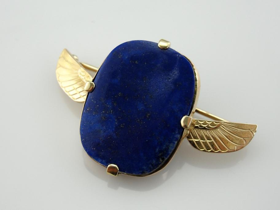 Vintage Egyptian Revival Lapis Brooch with Wing Details