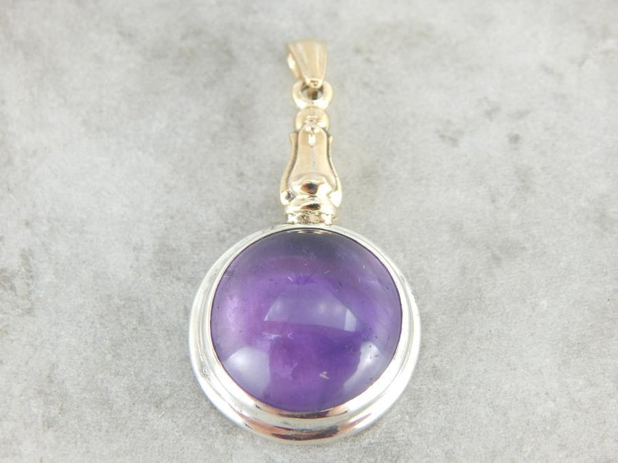 Handmade Amethyst Pendant with Gold, Antique Elements