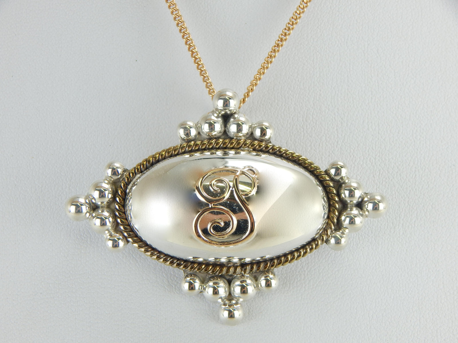 P Monogramed Brooch or Pendant in Silver and Gold