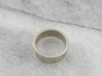 Pave Set Wide Ruby and Diamond Band with Hand Engraving