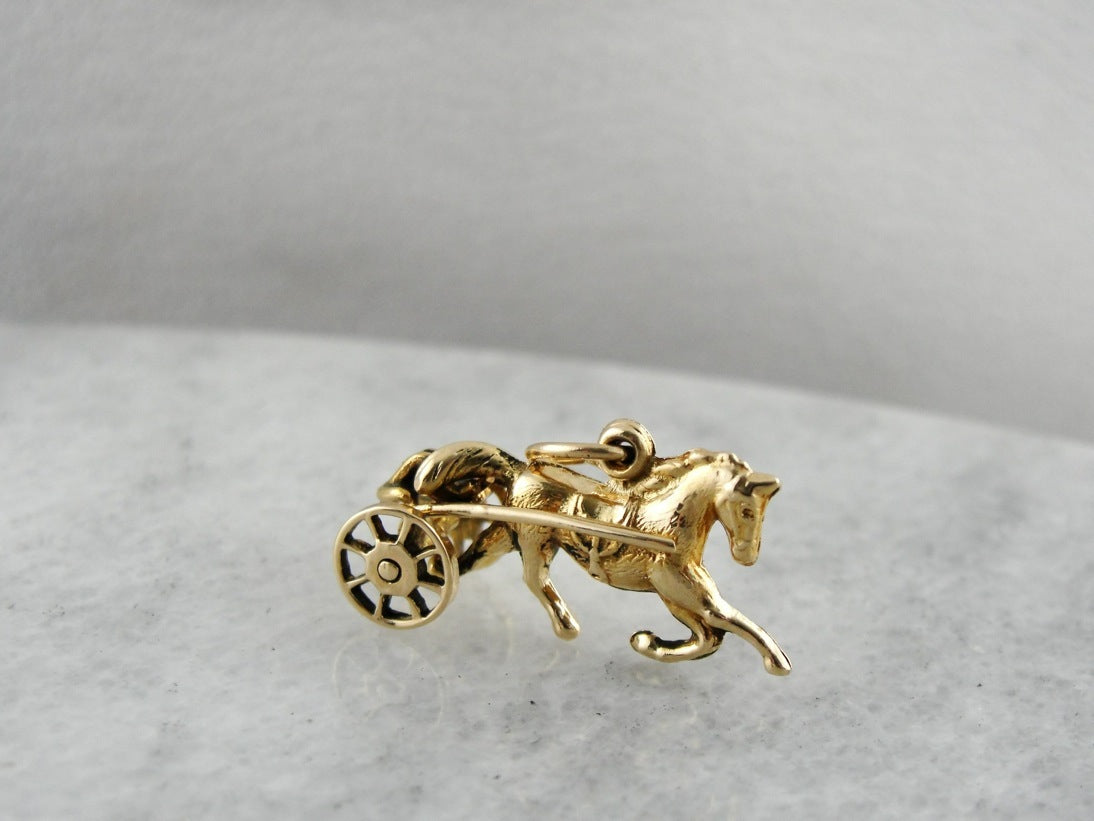 Polished Surrey Horse Racer Movable Yellow Gold Charm or Pendant