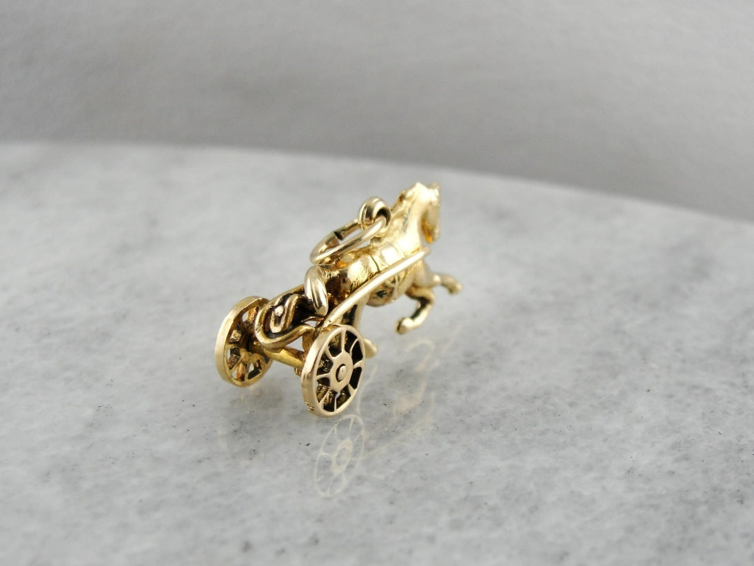 Polished Surrey Horse Racer Movable Yellow Gold Charm or Pendant