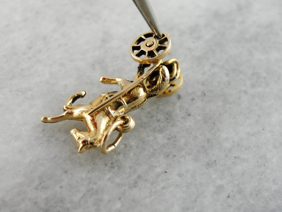 Polished Surrey Horse Racer Movable Yellow Gold Charm or Pendant