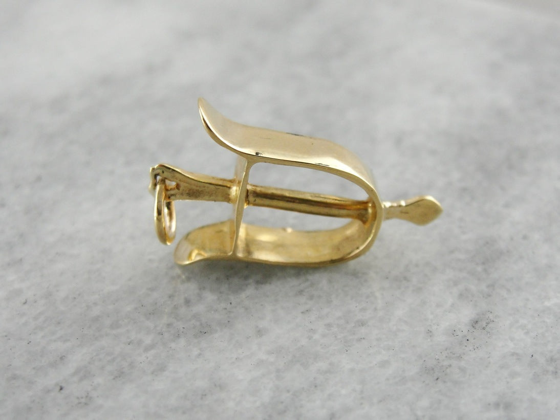 Equestrian Keepsake, Yellow Gold Riding Stirrup Charm Pendant
