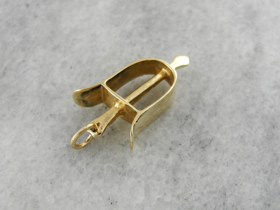 Equestrian Keepsake, Yellow Gold Riding Stirrup Charm Pendant