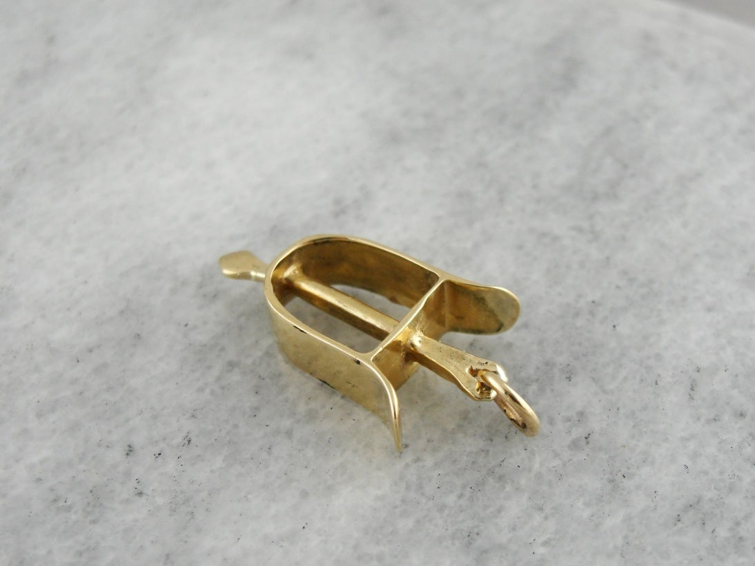 Equestrian Keepsake, Yellow Gold Riding Stirrup Charm Pendant