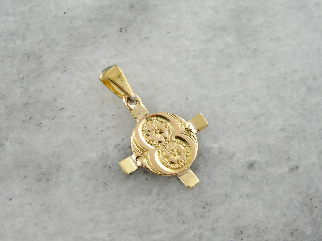 Lovely Gold Victorian Floral Cross Pendant Charm