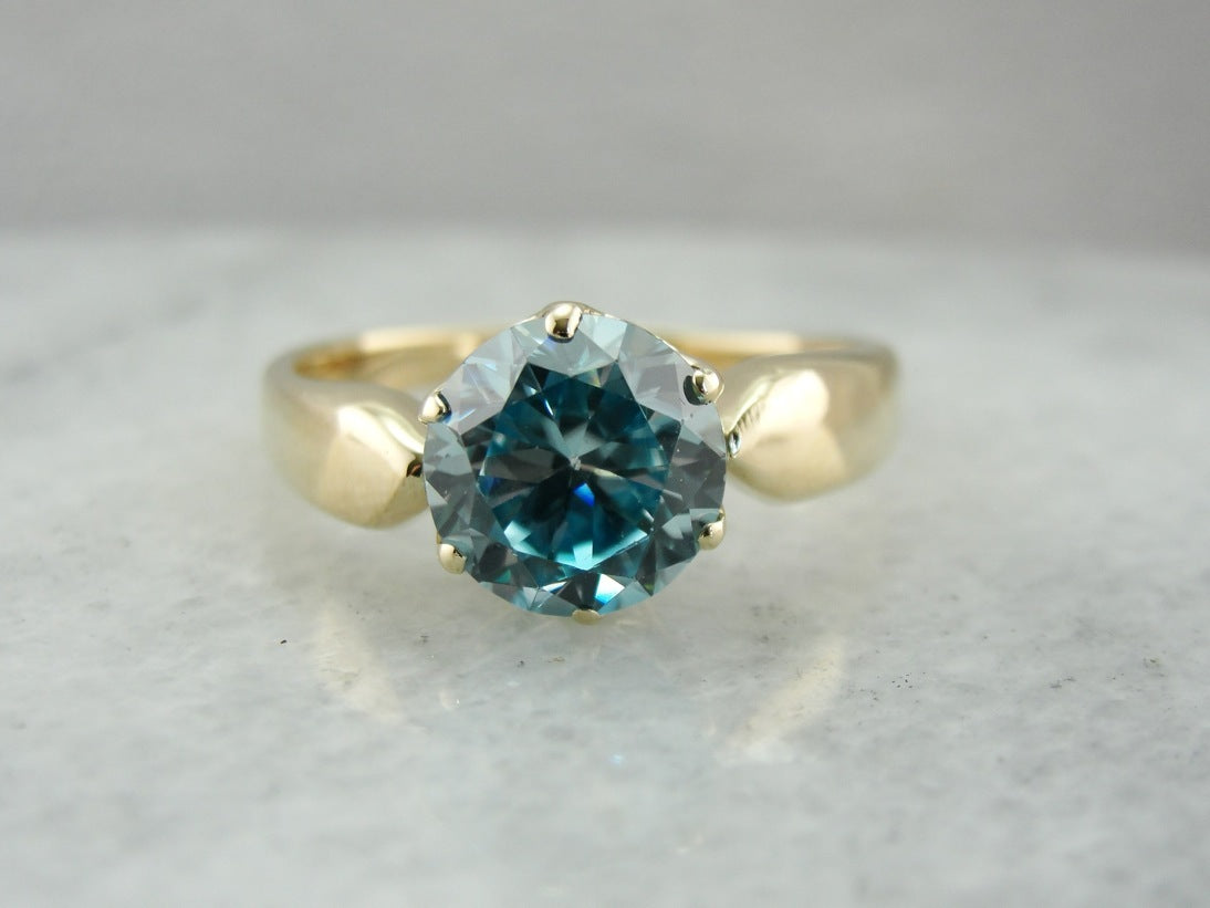 Blue Zircon Cocktail Ring in Modern Yellow Gold