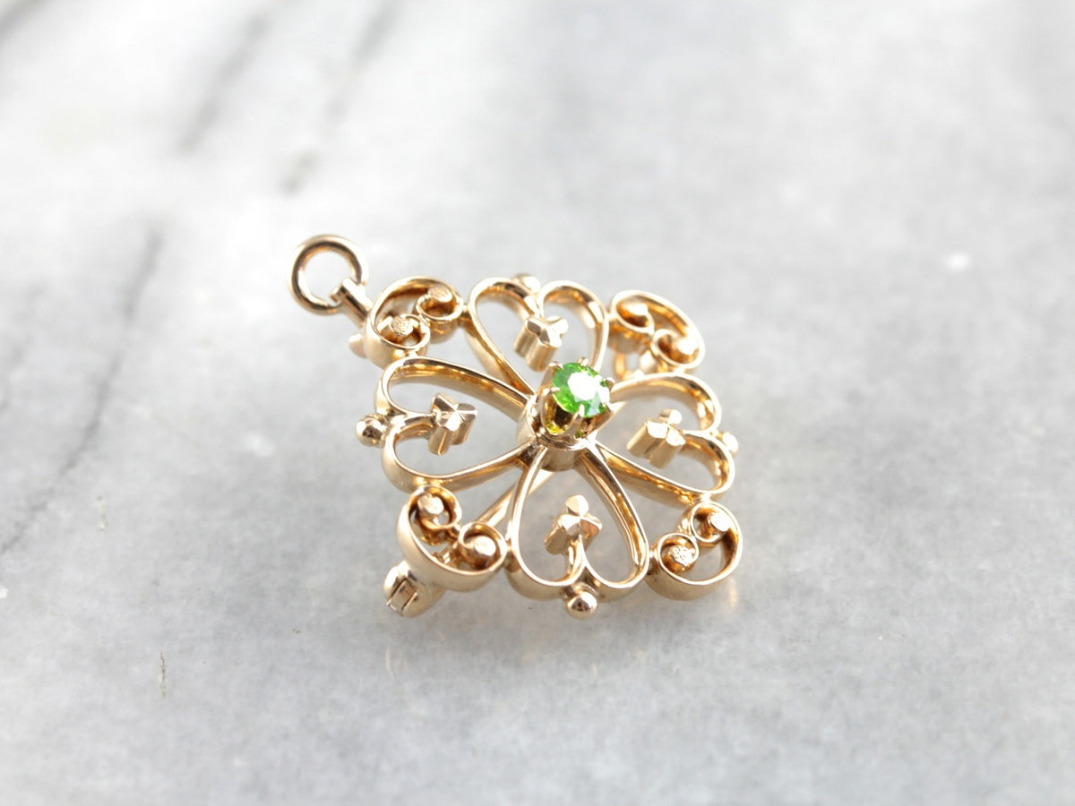 Vintage Demantoid Garnet Ornate Gold Brooch or Pendant