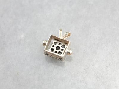 Diamond Cluster Pendant in Victorian Black Enamel Gold Box Charm