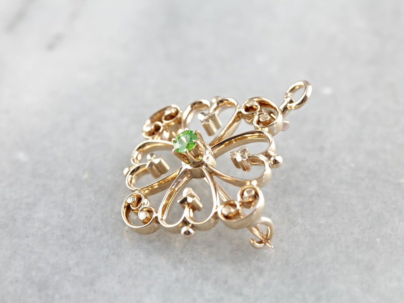 Vintage Demantoid Garnet Ornate Gold Brooch or Pendant