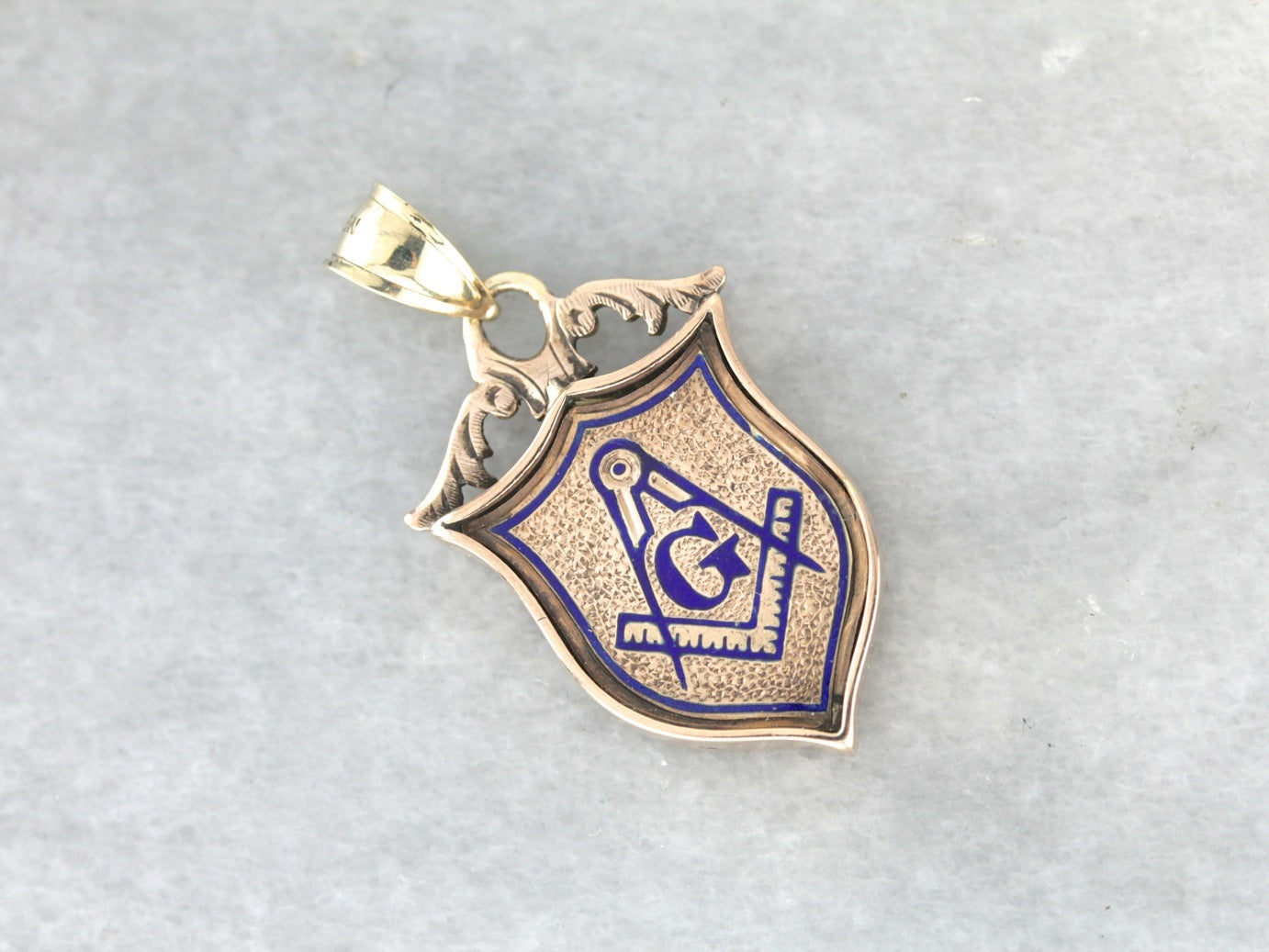 Antique Rose Gold Enameled Masonic Pendant