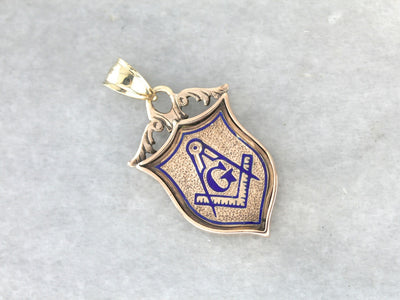Antique Rose Gold Enameled Masonic Pendant