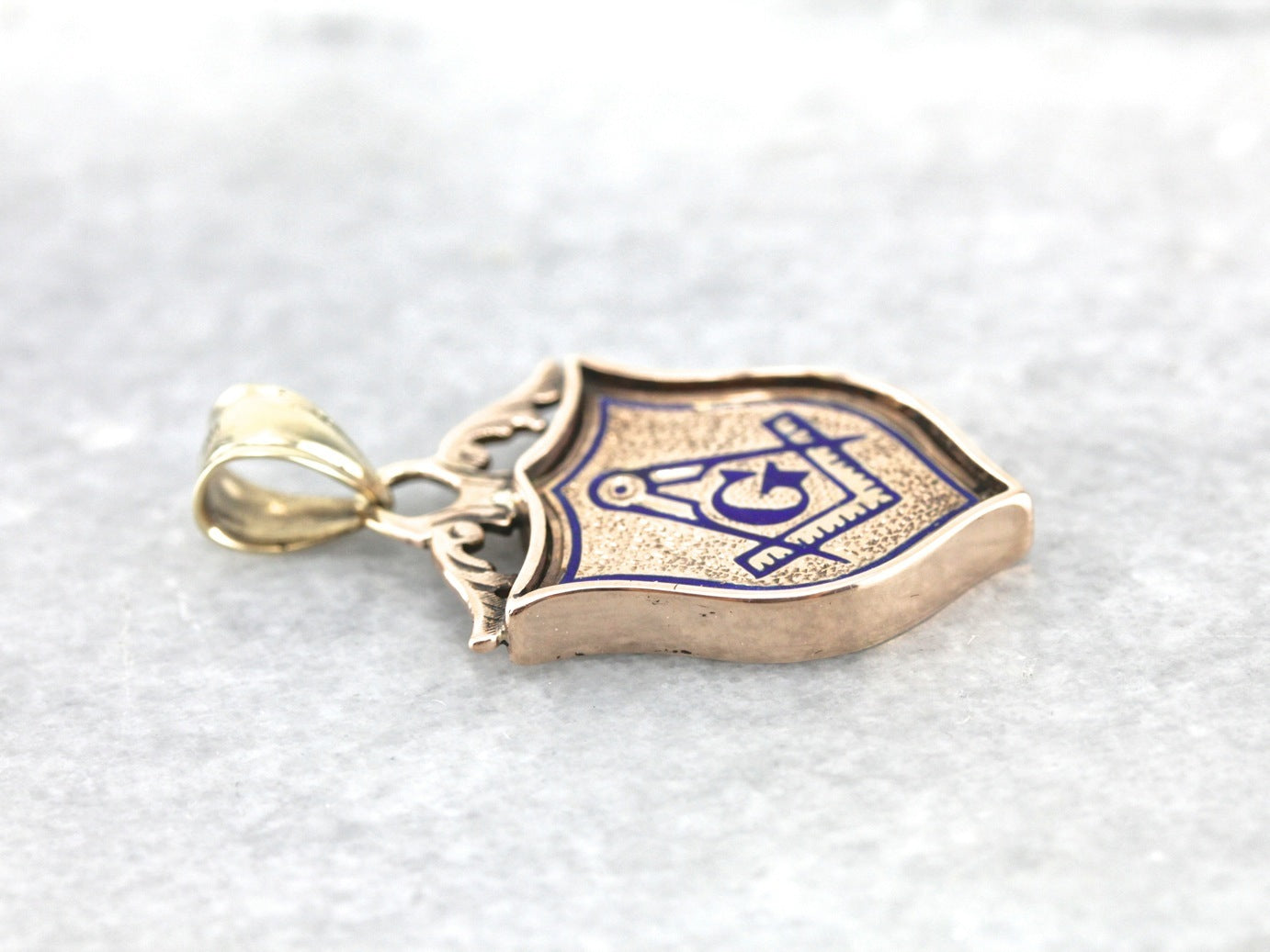 Antique Rose Gold Enameled Masonic Pendant