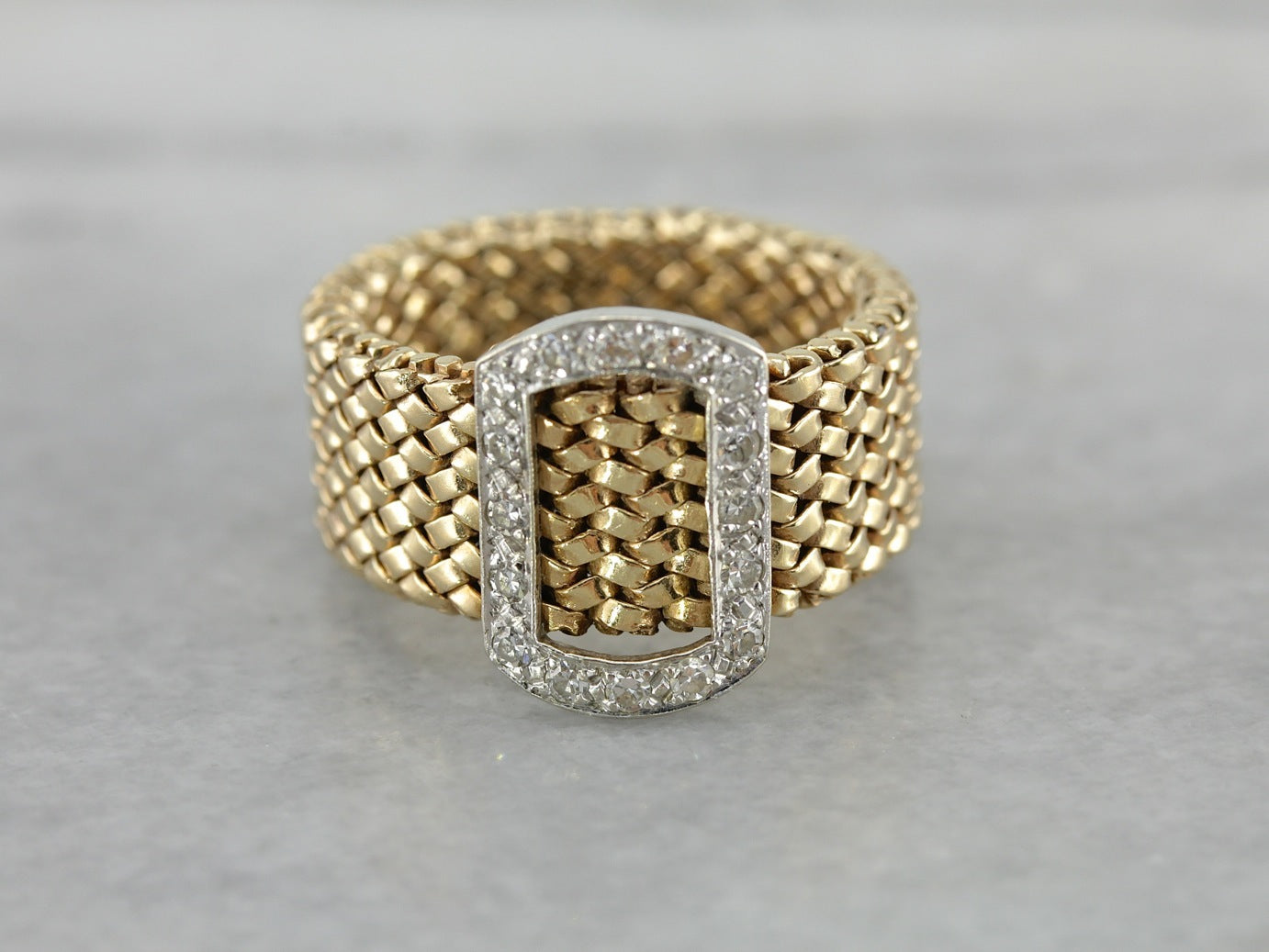 Wide Gold Link Band with Diamond Studded Buckle